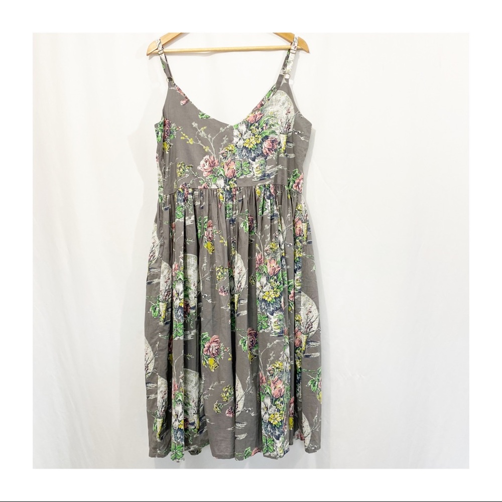 Anthropologie Lazy Bones Floral Garden Pleated Midi Cotton Dress - Picture 5 of 11